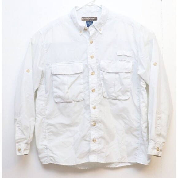 ExOfficio Adventure Button Up Shirt Medium White Mesh Fish Hike Performance Vent - Picture 1 of 7